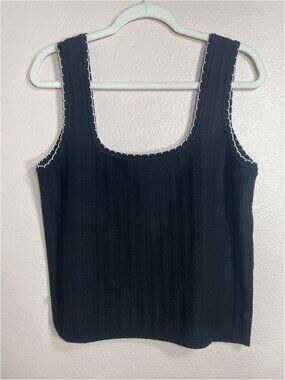 Industry Ribbed Knit Tank Top Black Contrast Stitch Square Neck Stretch